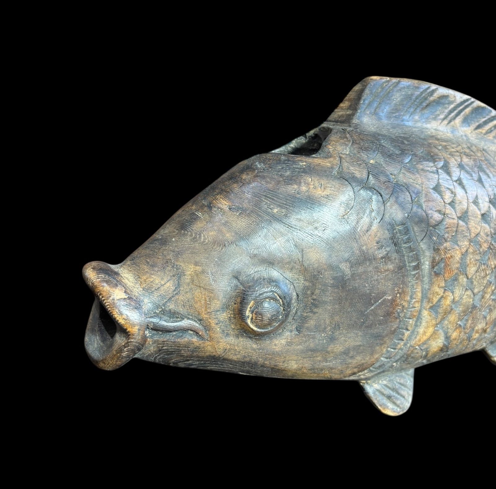 木彫り 鯉 置物 自在鉤 魚横木 一刀彫 木工芸 縁起物 インテリア