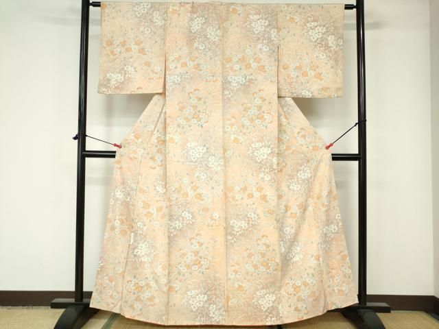 平和屋着物■上質な小紋　型染め　花鳥唐草文　逸品　未使用　BAAI9769pm 平和屋着物□上質な小紋 作家物 型染め 草木染 花唐草文 暈