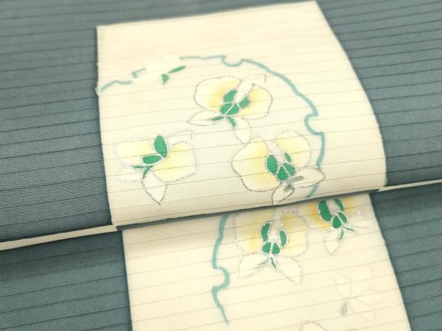 絹 平和屋着物◎九寸名古屋帯 舞蝶文 黒地 金糸 正絹 逸品