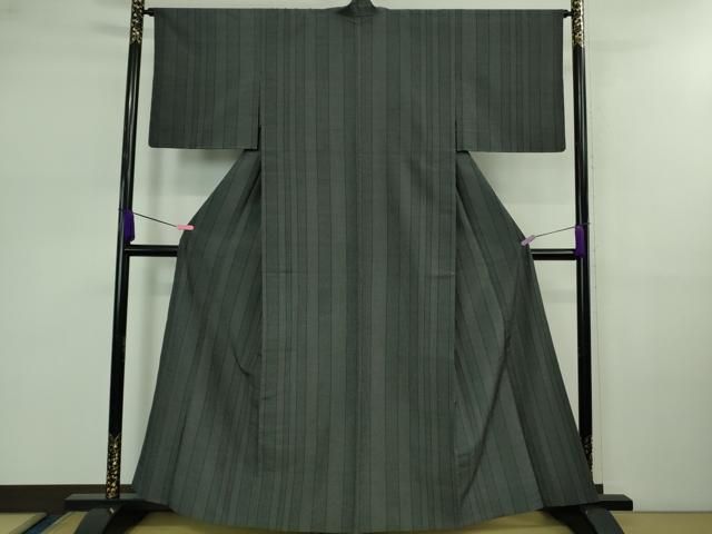 平和屋本店 上 本塩沢 単衣 160亀甲 間道 黒地 DZAB0600kh5