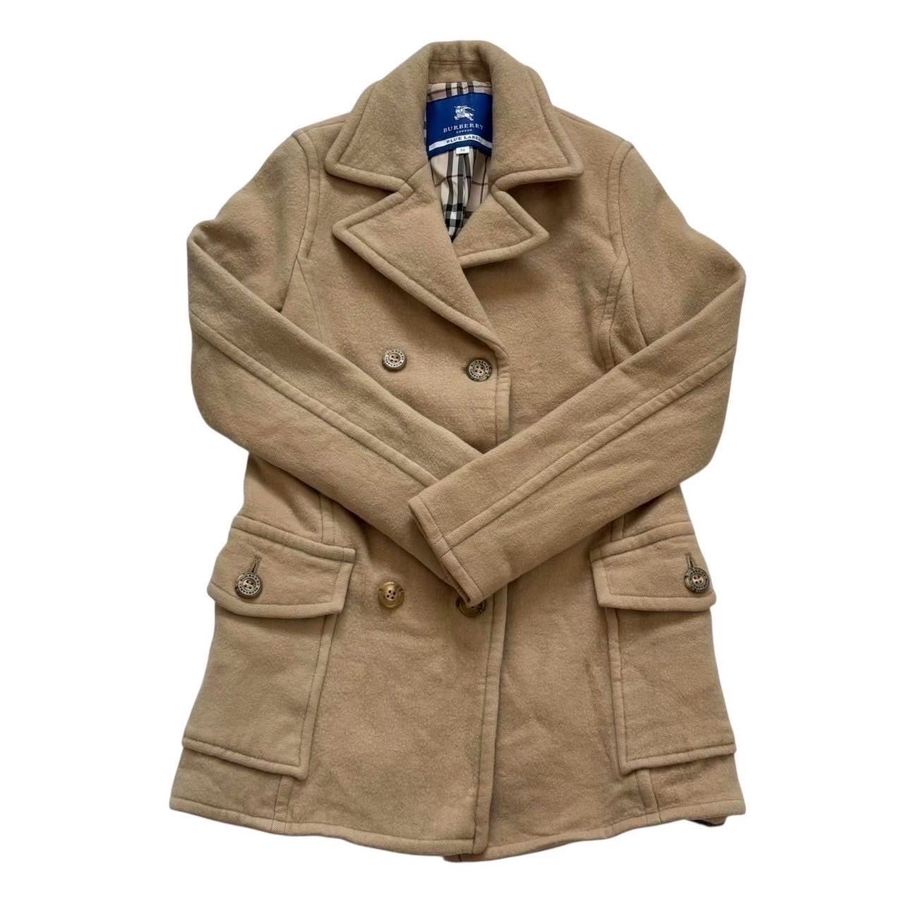 【BURBERRY】ベージュ ウールピーコート BURBERRY バーバリー ピーコート ベージュ ムートン ダブルブレスト 襟