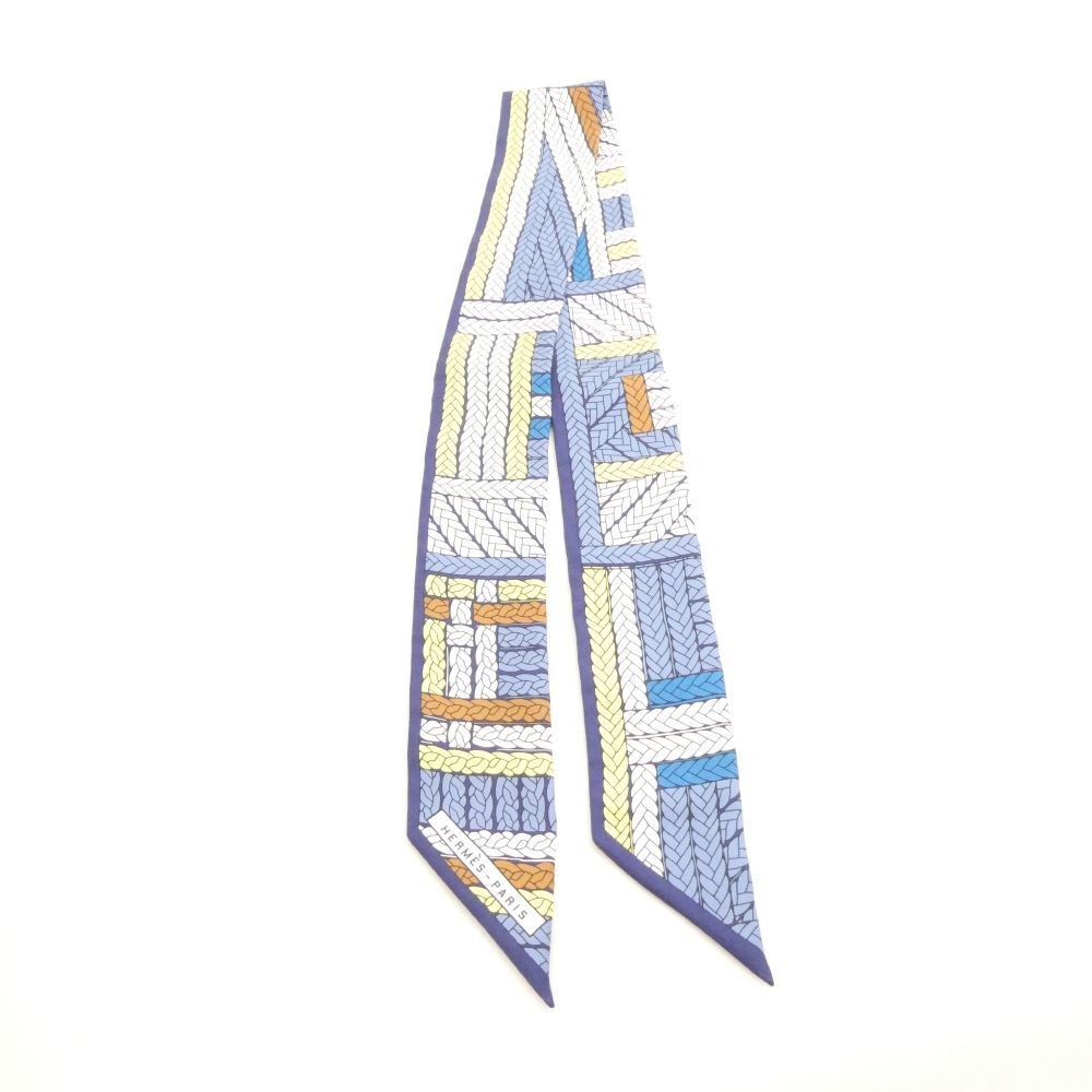 美品 HERMES エルメス Twilly トレスH ツイリー シルク100％ スカーフ