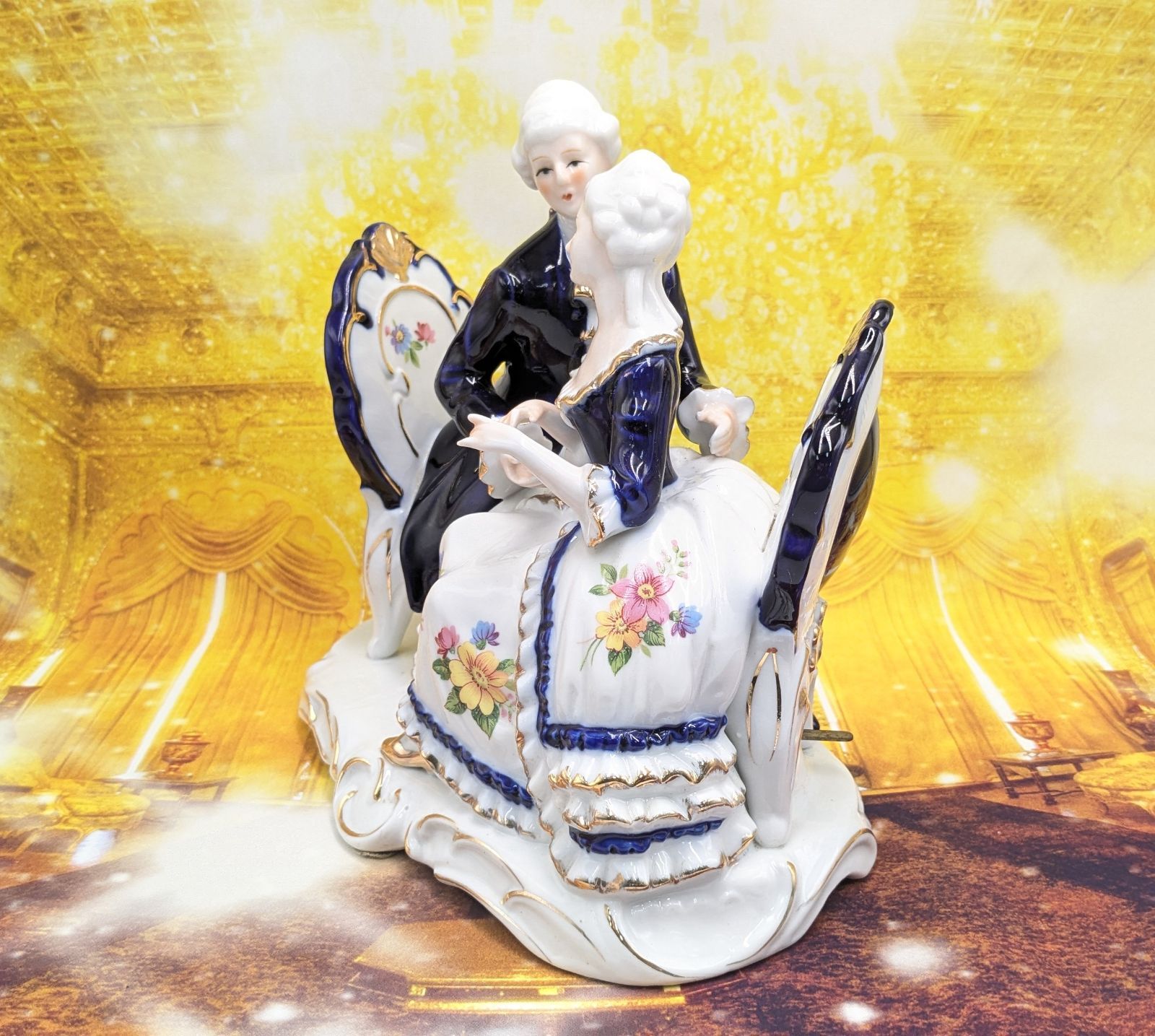 フランクリンミント バンビ 鹿 金彩 花模様 陶器 置物 フィギュリン 美品 加藤工芸 置物 フィギュリン 陶器製人形 オルゴール ウインナーワルツ