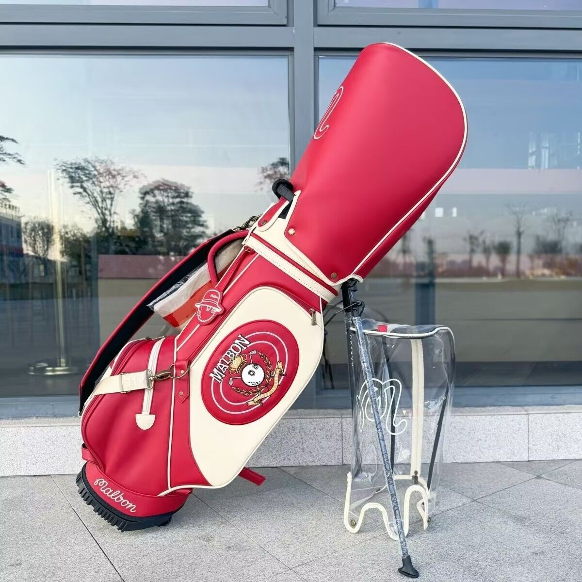 マルボンゴルフ malbon golf キャディバッグ puレーザー フード2種類付き スタンド型 レッド ss0217