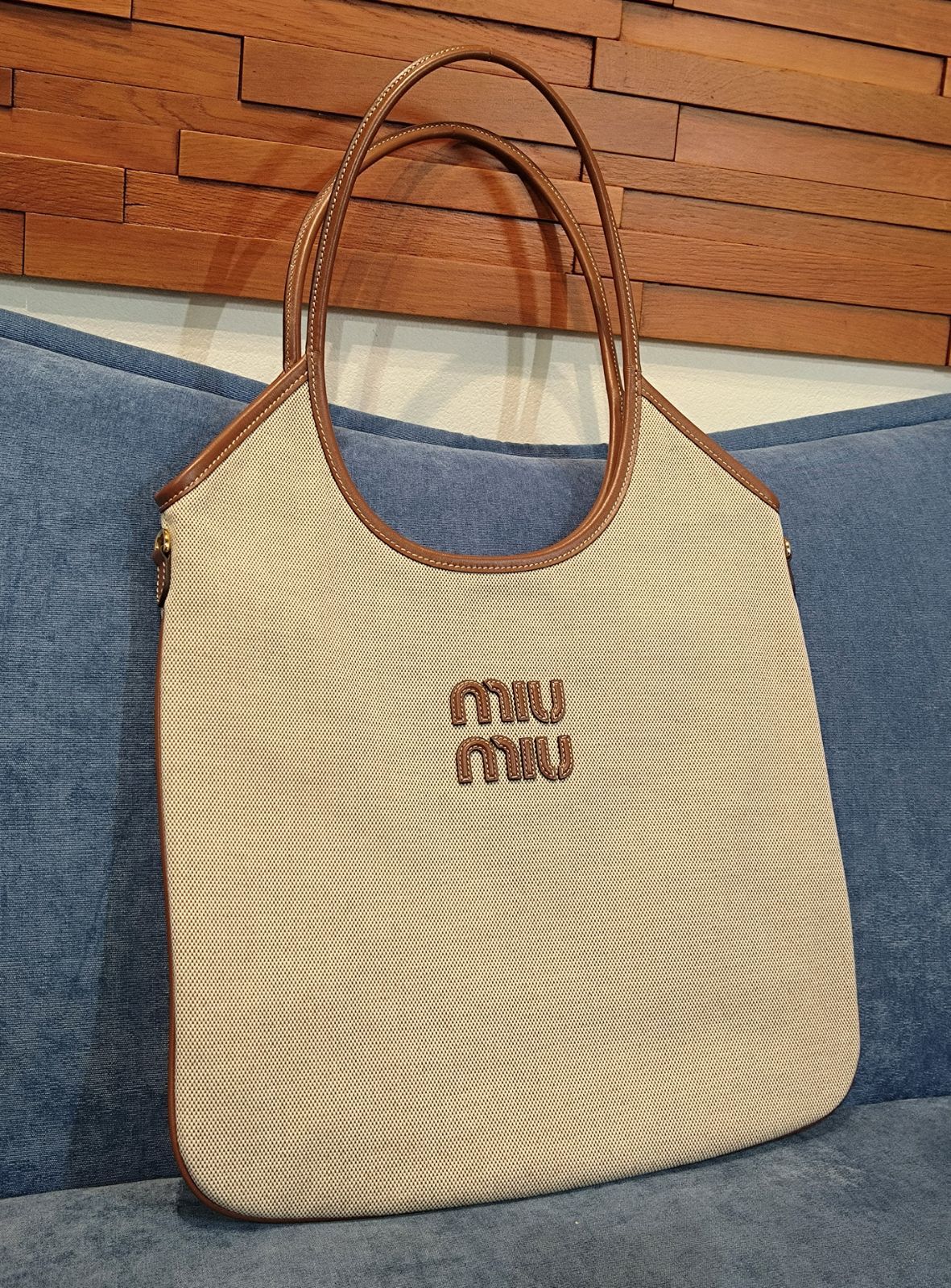 MiuMiu | 正規品/関税送料込み IVY キャンバス トートバッグ Cognac Ivy Leather Handbag | Miu Miu