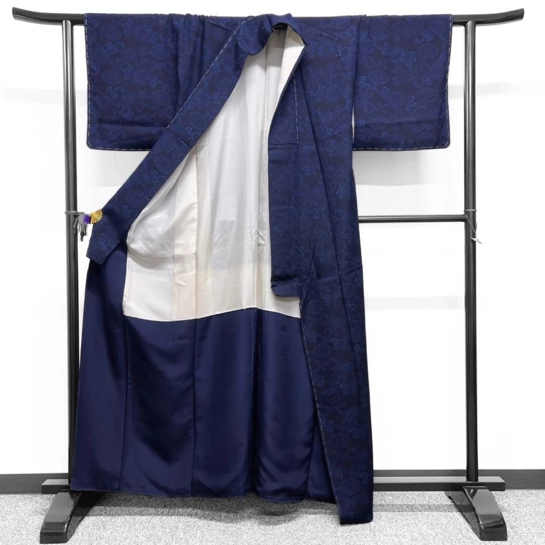 小紋　藍染　菊花　ネイビー　ドット　着物　084w d 小紋 藍染 菊花 ネイビー ドット 着物 084w d