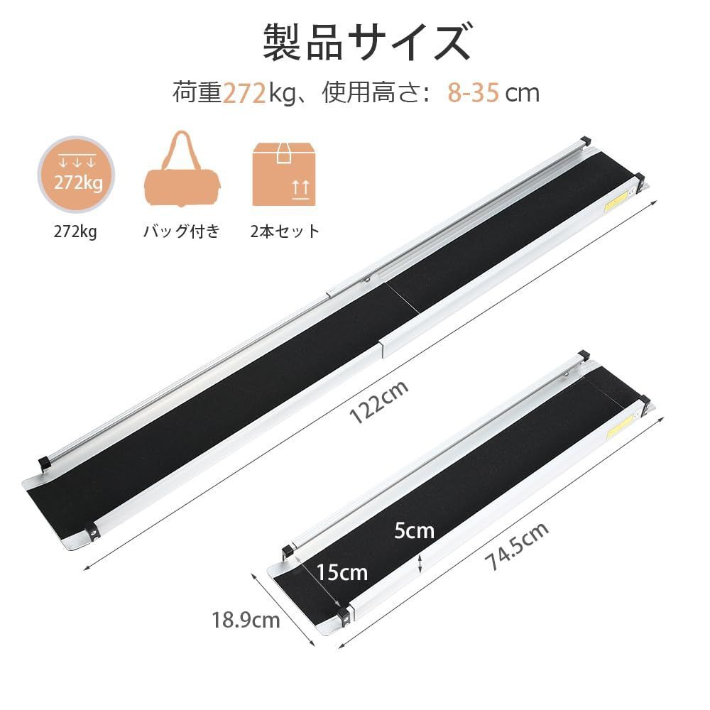 gardhom 車椅子用 スロープ 二段伸縮 長98.5/183CM 幅19cm