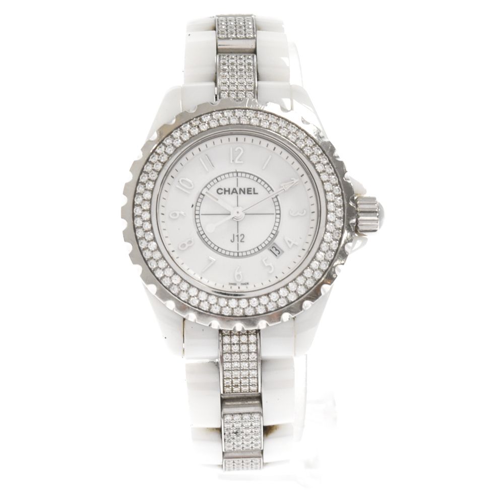CHANEL シャネル J12 ホワイトセラミック ベゼル ベルト ダイヤ 腕時計 ウォッチ ホワイト H1420 33mm