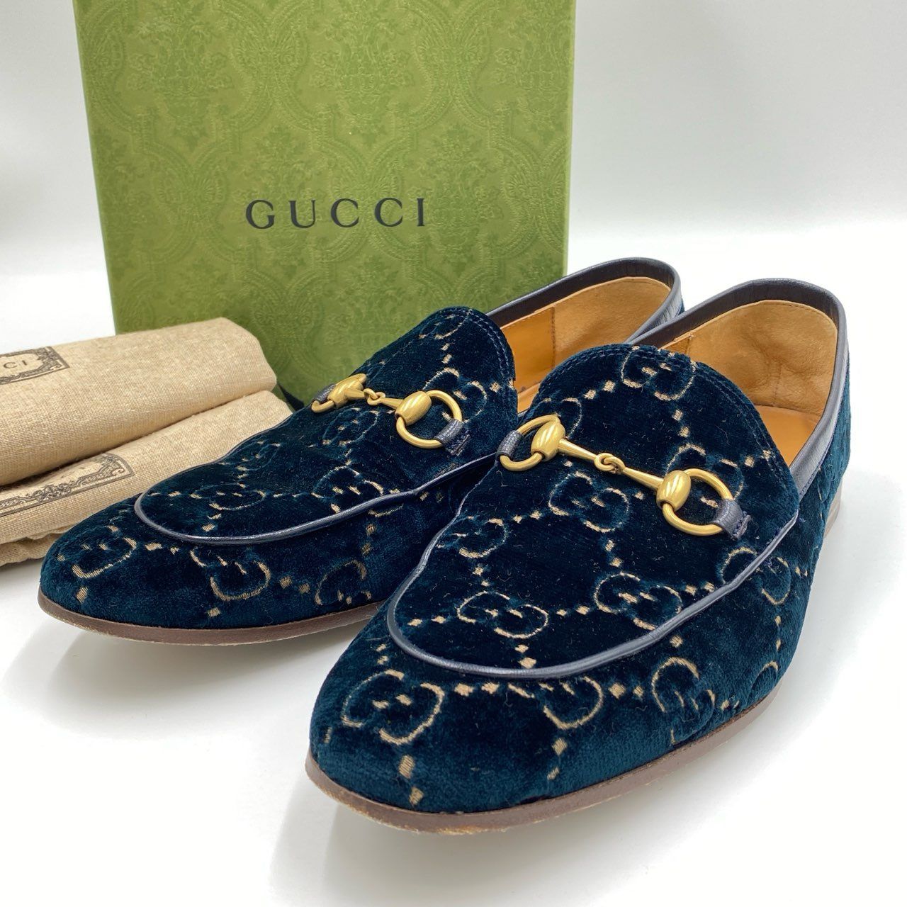 1i4 GUCCI グッチ GGベルベット ホースビット ローファー ドレス
