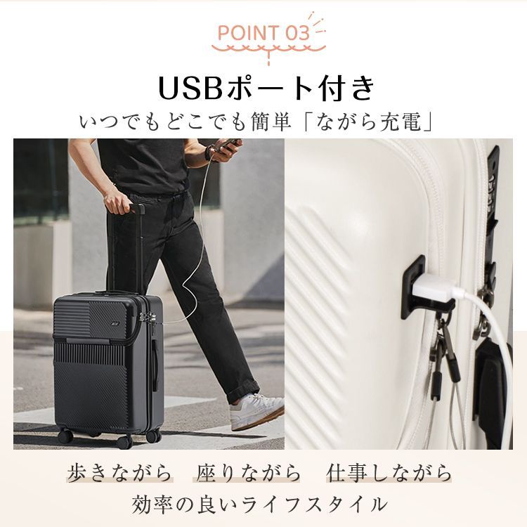 スーツケース キャリーケース 24インチ フロントオープン USBポート ダイヤルロック 軽量 静音 sg016 メルカリShops