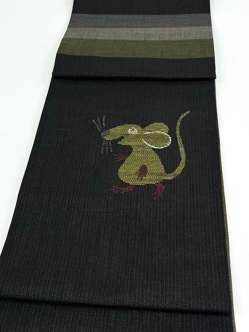 西陣 鷹匠 リバーシブル 袋帯 鳥獣戯画 動物 兎 金糸 ♥品 正絹