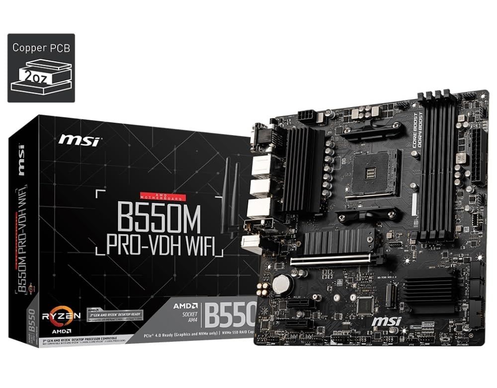 MSIマザーボード B550M PRO-VDH WIFI Ryzen 5000シリーズ (AM4)対応 M.2ヒートシンク Wi-Fi機能 MicroATX [AMD B550 搭載] MB5033 [【B550 mATX】コスパモデル(WiFi)]