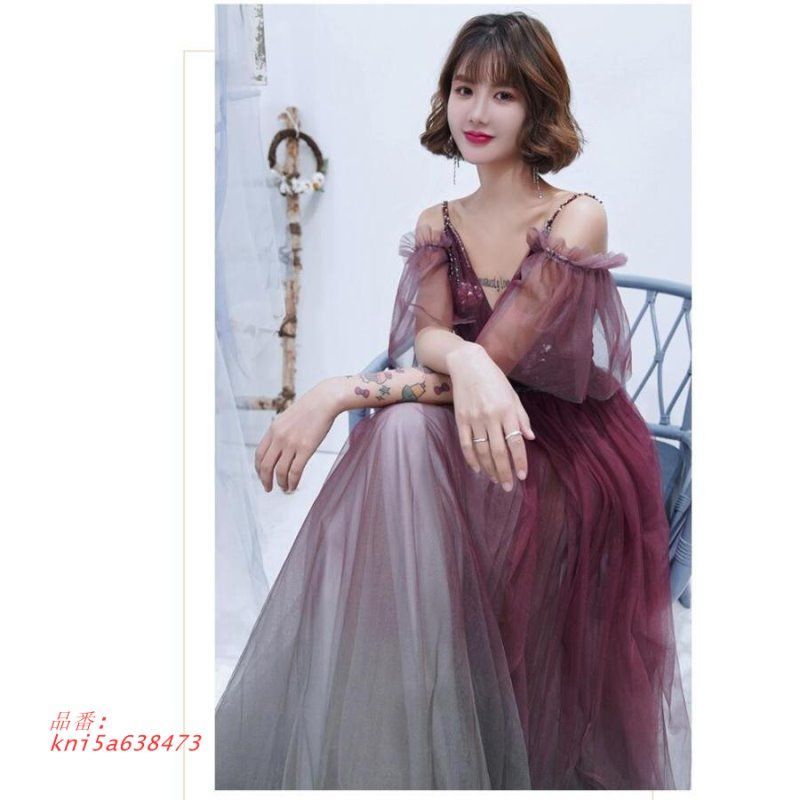 ロング丈ドレス ウエディングドレス パーティードレス 上品 結婚式 Vネックワンピース 40代 きれいめ 披露宴 大きいサイズ お呼ばれ卒業式 20代 30代 発表会 kni5a638473