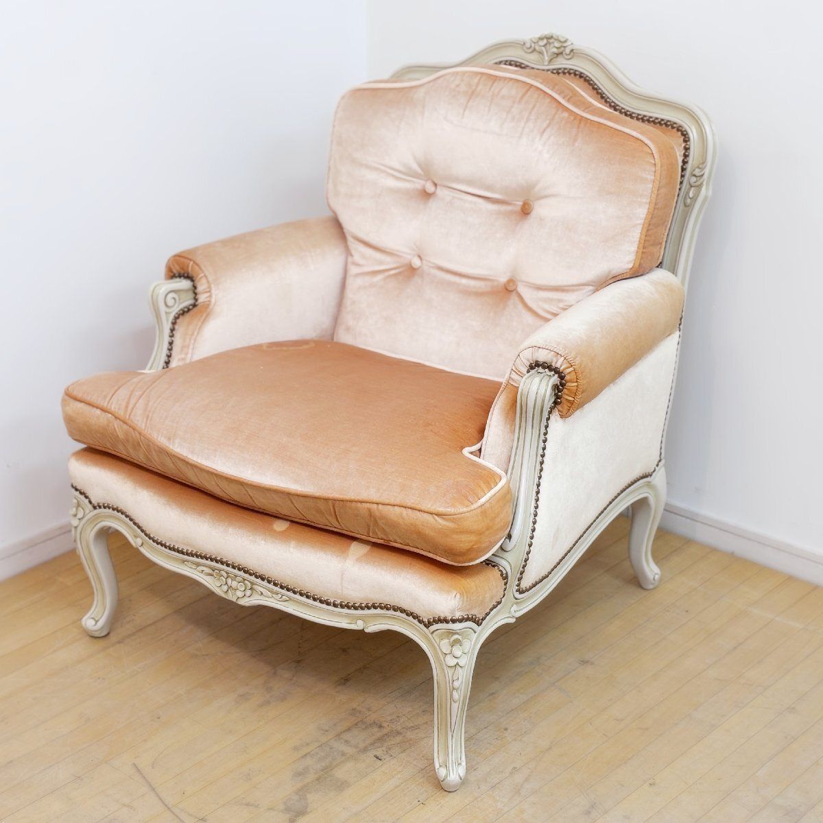 カリモク家具 domani ドマーニ ルイ15世 1Pソファ ULR60F5311 姫系 猫脚 ロココ調 LouisXV ピンク 2