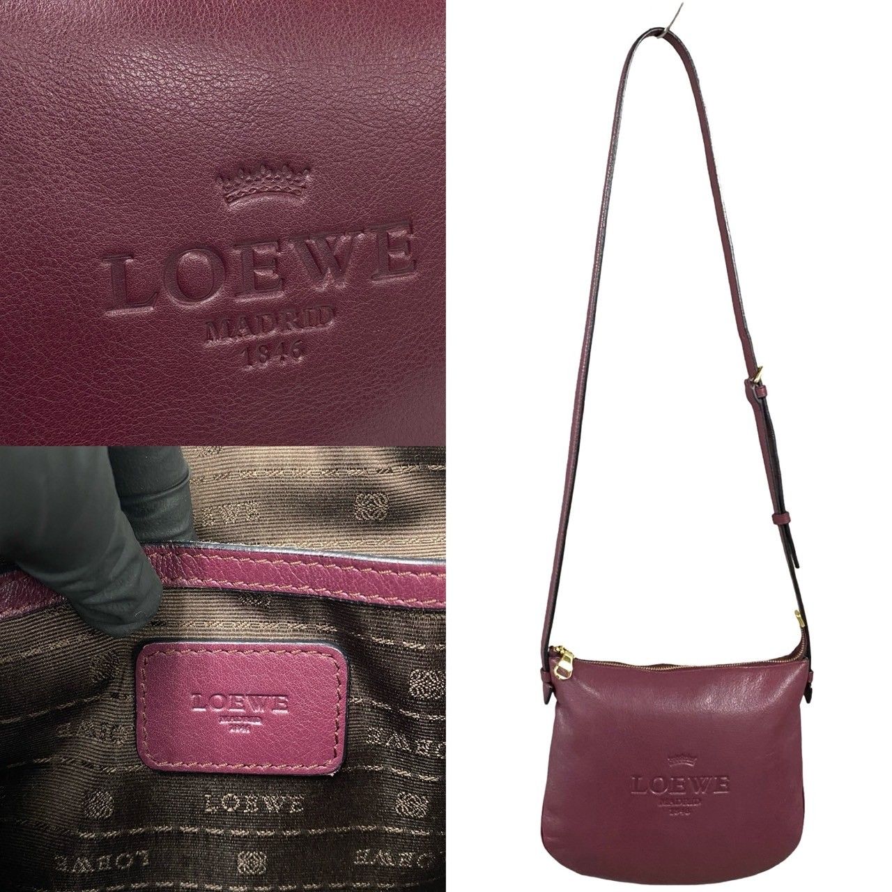 極 美品 希少品 LOEWE ロエベ ヘリテージ ロゴ エンボス 刻印 レザー 