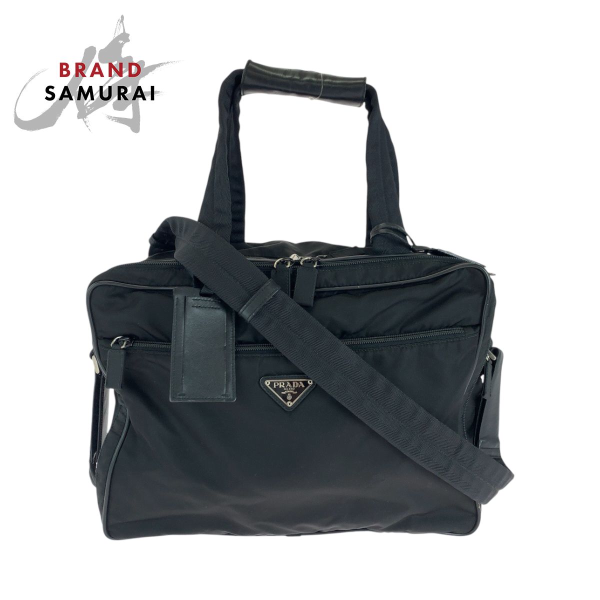 美品 PRADA プラダ テスート 三角ロゴプレート ブラック 黒 シルバー 
