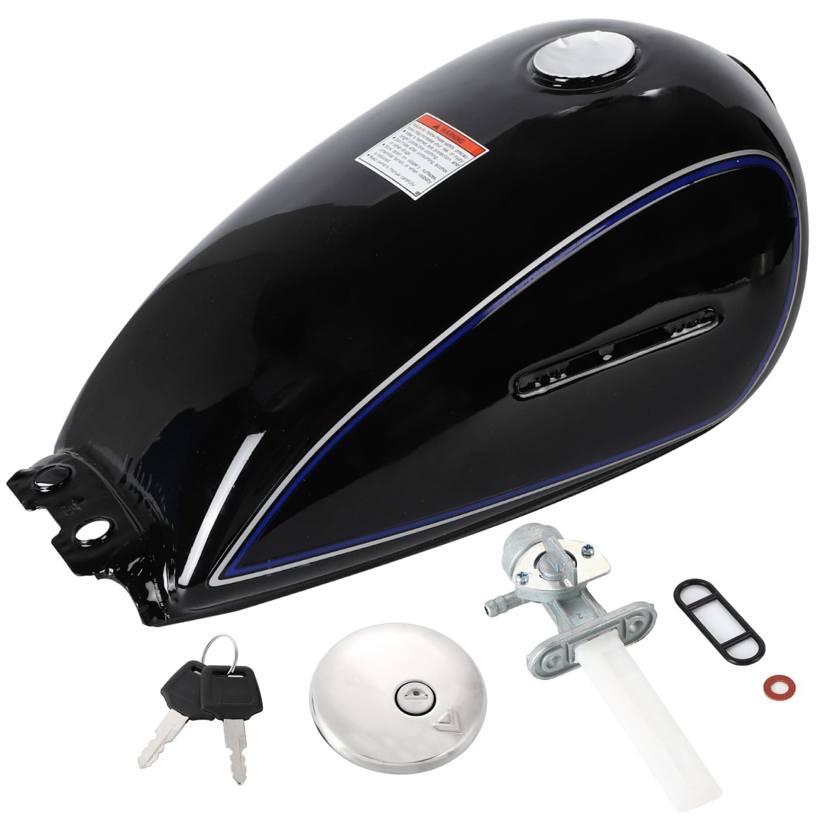 ［Ra1zing］GN125 スズキ 燃料 タンクセット バイク用 カスタム タンク交換 燃料コック タンクキャップ キットセット 丸型 GNタンク グラストラッカー ボルティー 予備タンク 汎用品 (ブラック︎