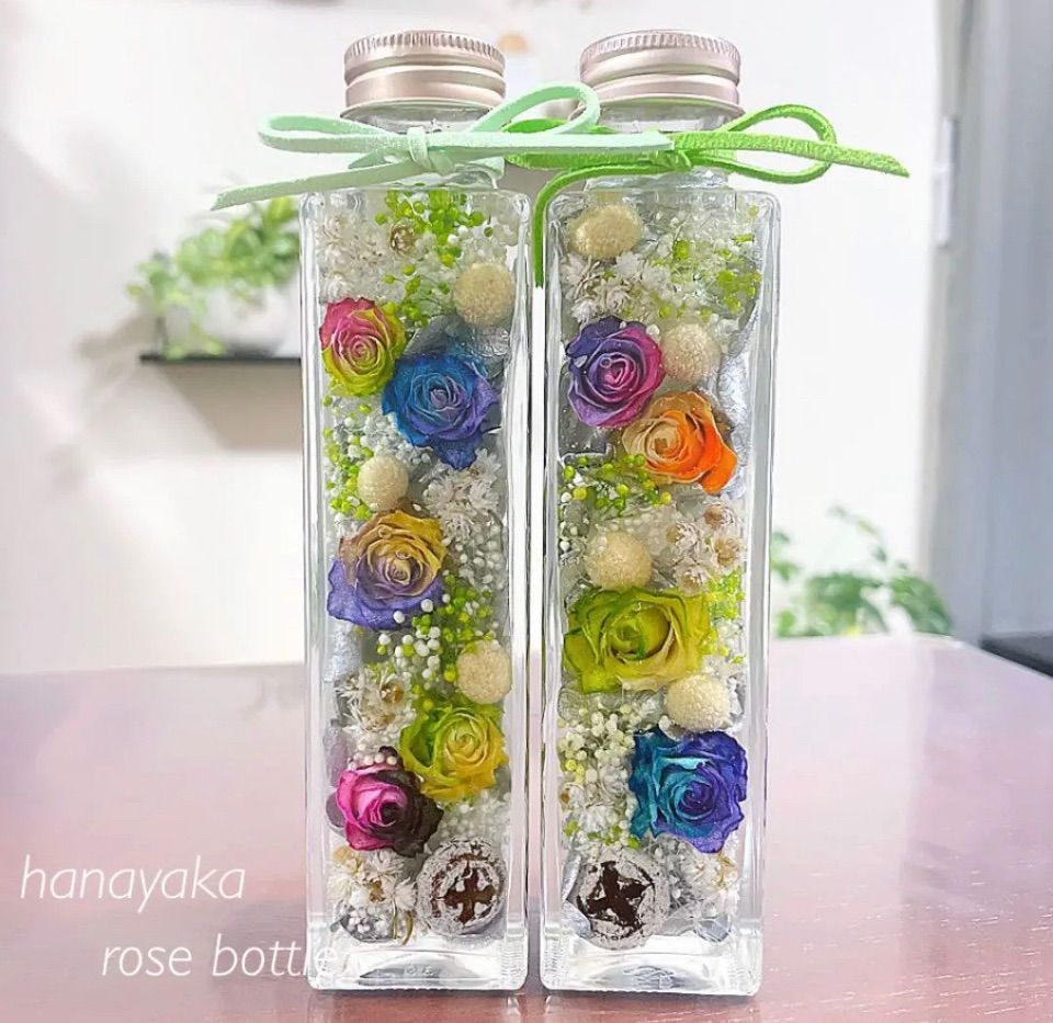 ◇ハーバリウム 196 一周お花のグリーンbottle *.:。✿*゜ ...