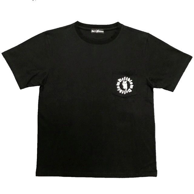 ポケットTシャツ　UネックDEFTブロックロゴ＆フクロウ　黒-0