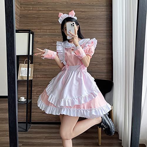 ピンク_2XL YUEEI メイド服 猫 胸空き レース コスプレ ハロウィン