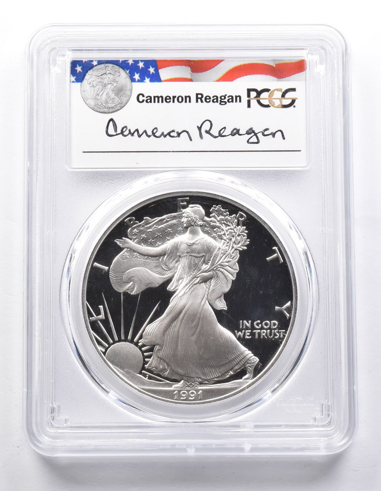 PR69 DCAM 1991-S アメリカン シルバー イーグル レガシー キャメロン レーガン サイン入り PCGS