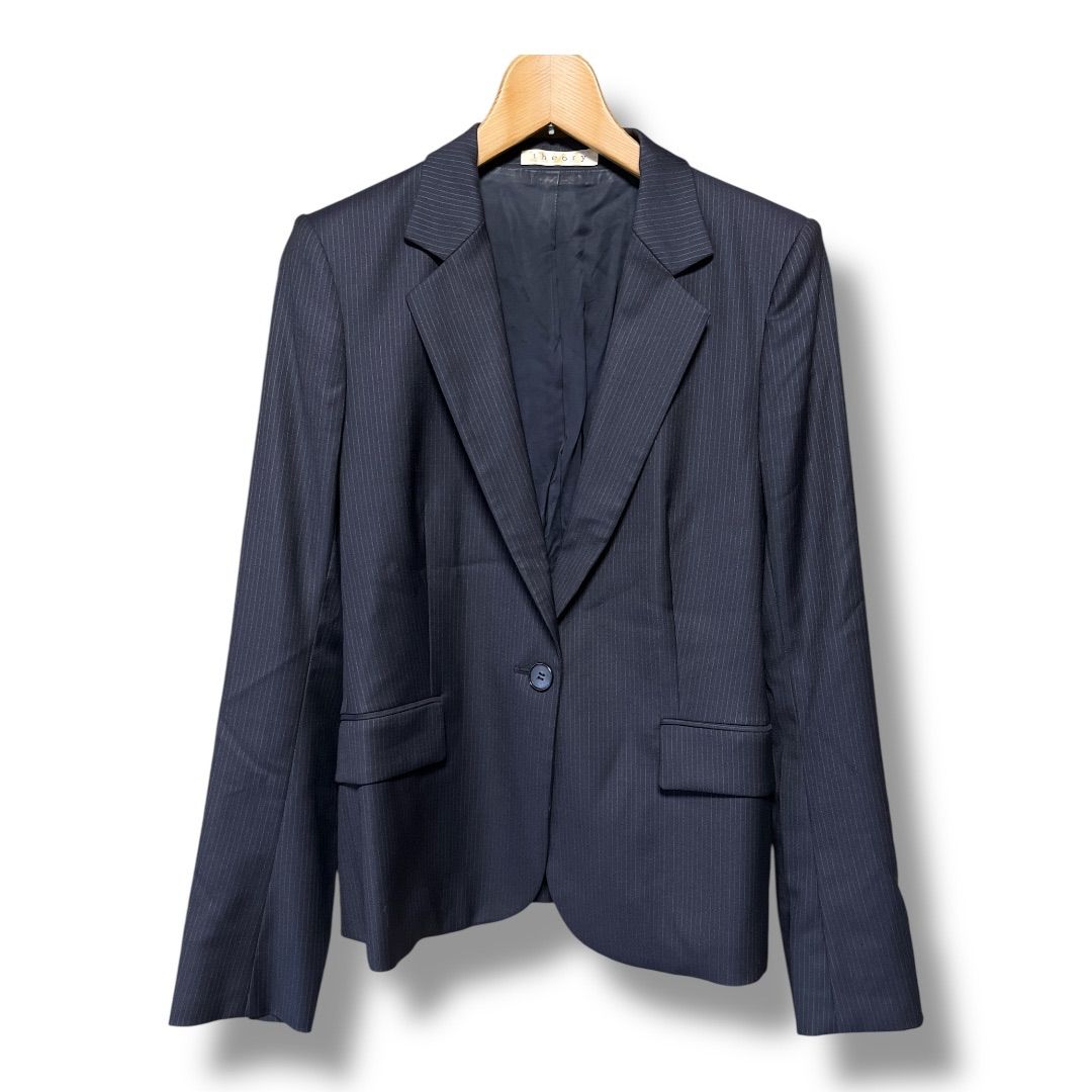 theory ストライプ パンツスーツ セットアップネイビー ビジネススーツ theory ネイビー ストライプ ビジネスパンツスーツセット 【公式通販】