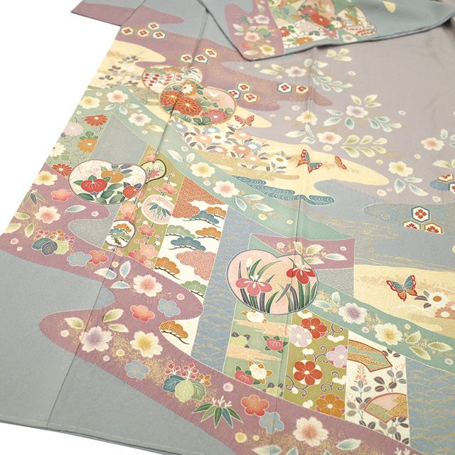 新古品】 訪問着 着物 未使用 正絹 フォーマル 金駒刺繍 金彩