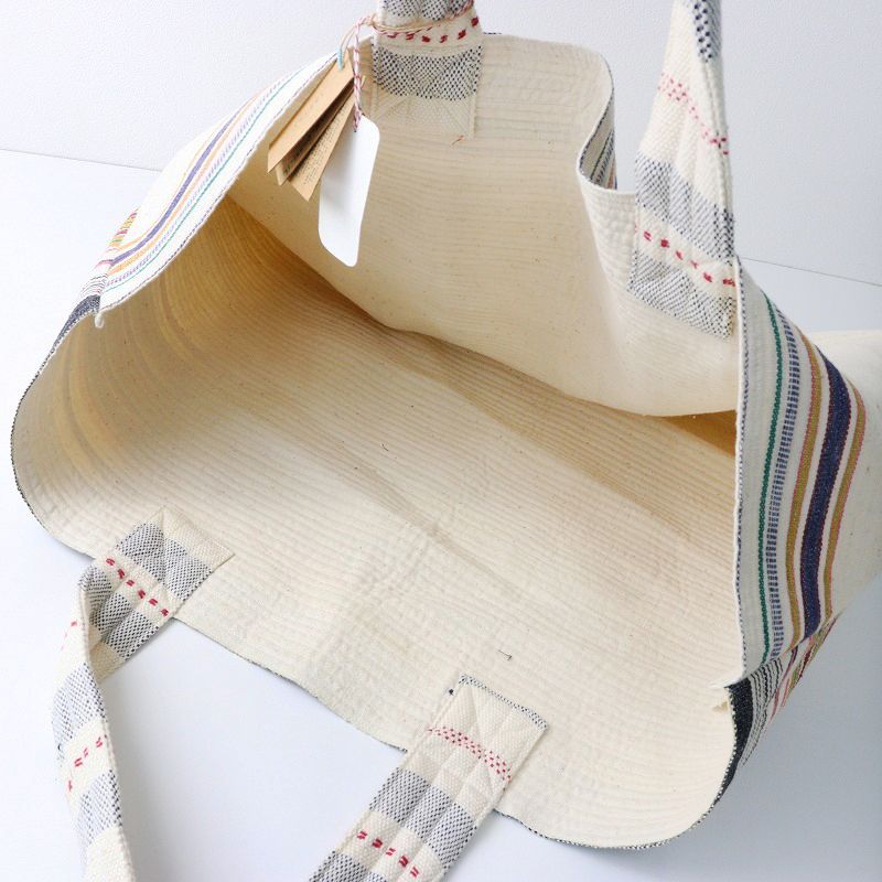 極美品 インジリ INJIRI コットンマルチボーダートートバッグ/オフ  