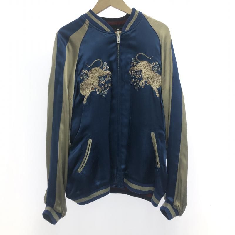 【中古】Satori　リバーシブルスカジャン　虎　XL　ブルー　サトリ[66]