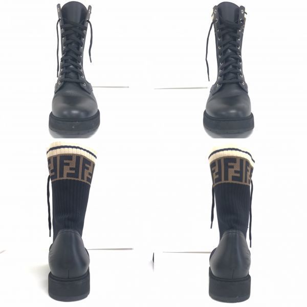 θ FENDI/フェンディ ロココ コンバットブーツ レディース ショートブーツ ロゴ FFマーク サイズ40 箱/替え紐/布袋あり  S67515392163
