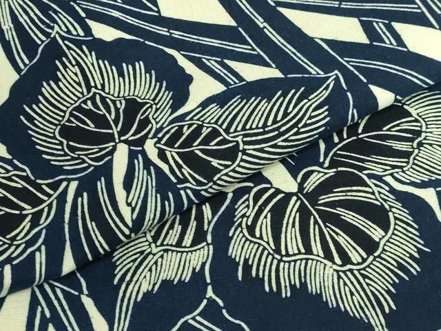 平和屋本店■極上　浦野理一　型染　九寸名古屋帯　杜若　綿　逸品　DZAB1251kh5 平和屋本店□極上 浦野理一 型染 九寸名古屋帯 杜若 綿 逸品