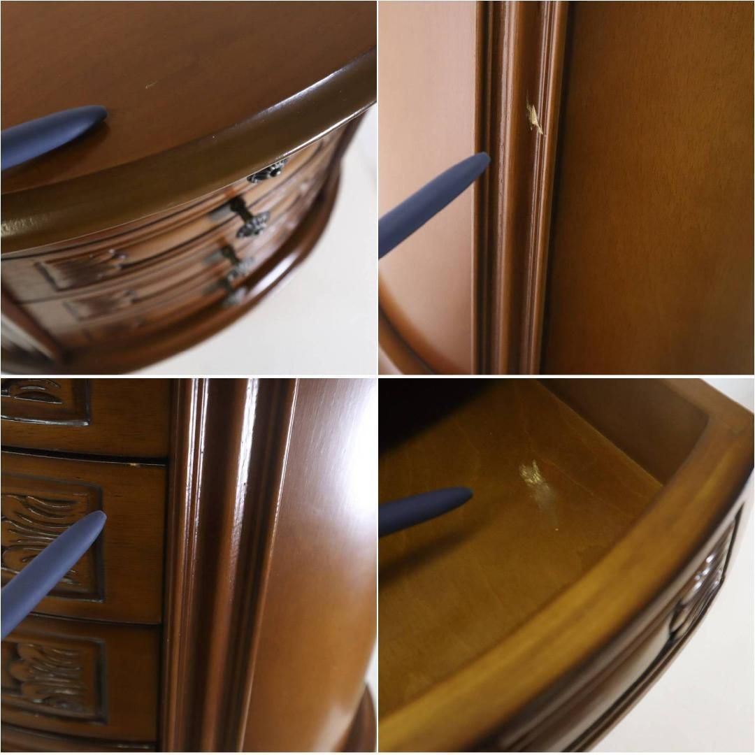 イタリア製クラシカル家具 ラウンドチェスト サイドテーブル 花台 引き出し4段 MM12854 260h14