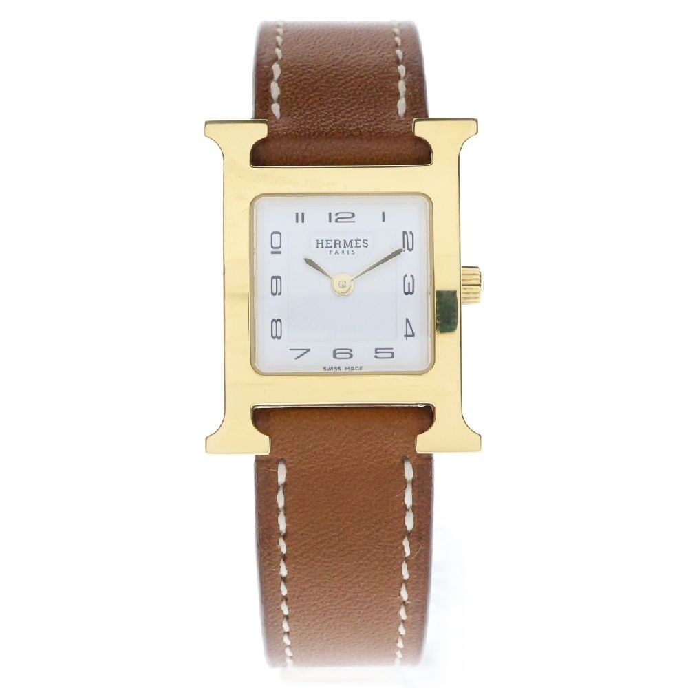 HERMES エルメス Hウォッチ レザーベルト 腕時計 U刻印 レディース ゴールド|ブラウン HH1.201