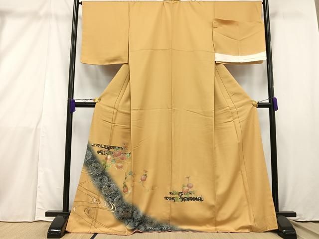 平和屋着物□訪問着 草花文 金銀彩 反端付き 正絹 逸品 未使用