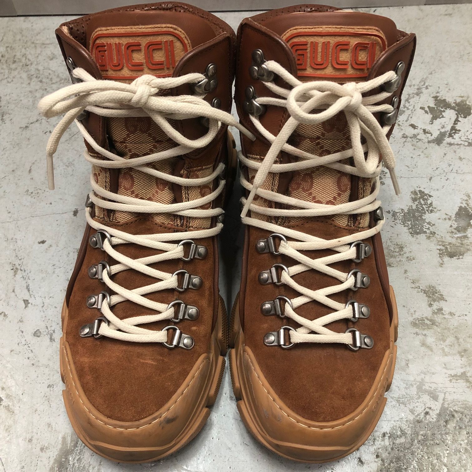 GUCCI フラッシュトレック GGキャンバス ブーツ スエード レースアップ 