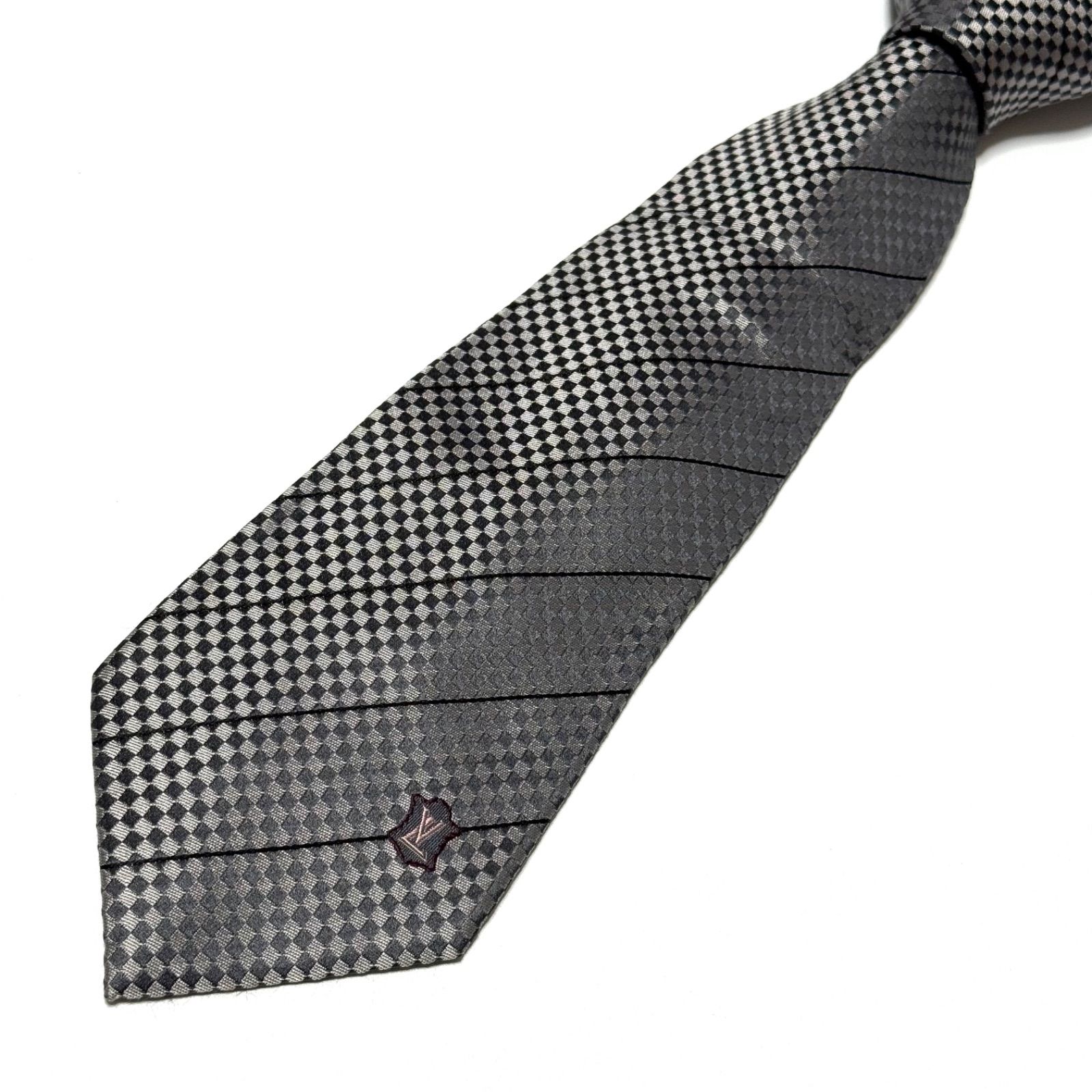 ルイヴィトン マイクロダミエ グレー ネクタイ （066955） シルバー  