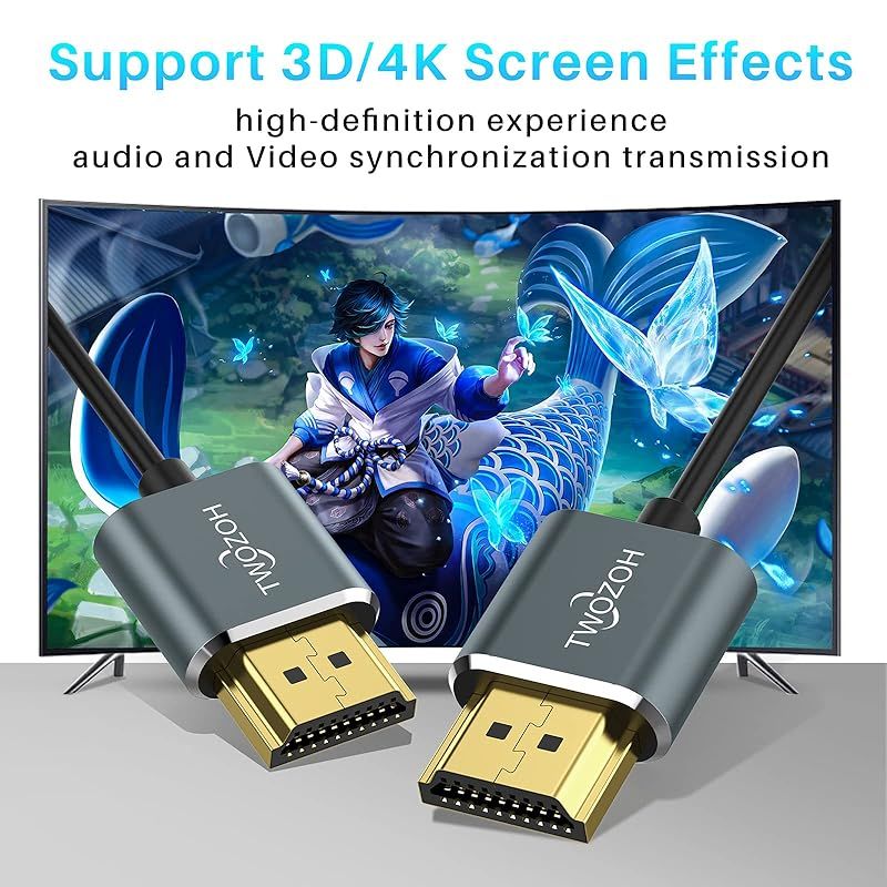Twozoh HDMIケーブル 柔らか 2M HDMIケーブル細線 ハイパースリム HDMI 2.0ケーブル 軽量 4K HDMI短い 極細3D/4K@60Hz 2160P 1080P 1