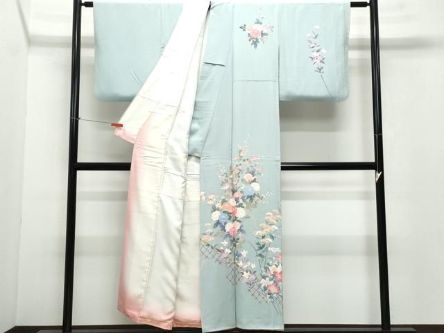 平和屋着物●本加賀友禅作家　岡本幸治　訪問着　籬花文　正絹　逸品　CAAZ0816vf 平和屋着物○本加賀友禅作家 岡本幸治 訪問着 籬花文 正絹 逸品