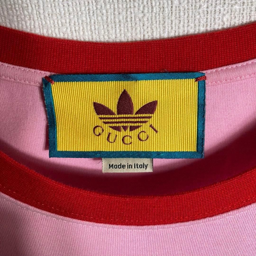 美品】GUCCI adidas コラボ リンガーTシャツ XS ピンク - メルカリ 