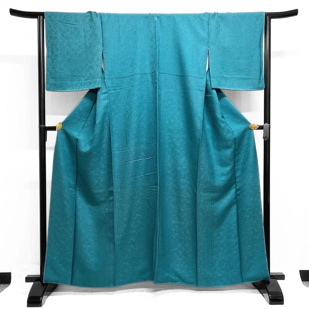 色無地 南天地紋 パーティ お茶会 ピーコックグリーン 着物 103b d