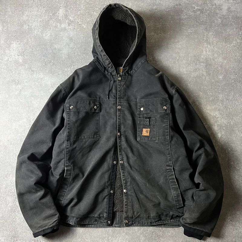 Carhartt ボア ライナー ダック パーカー ジャケット 2XL / カーハート フード アクティブ ブラック 黒 - メルカリ