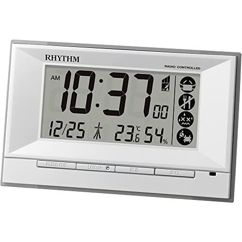 ホワイト リズムRHYTHM 目覚まし時計 電波時計 デジタル 温度 湿度 カレンダー 熱中症 白 8.8x14.3x4.2cm 8RZ207SR03