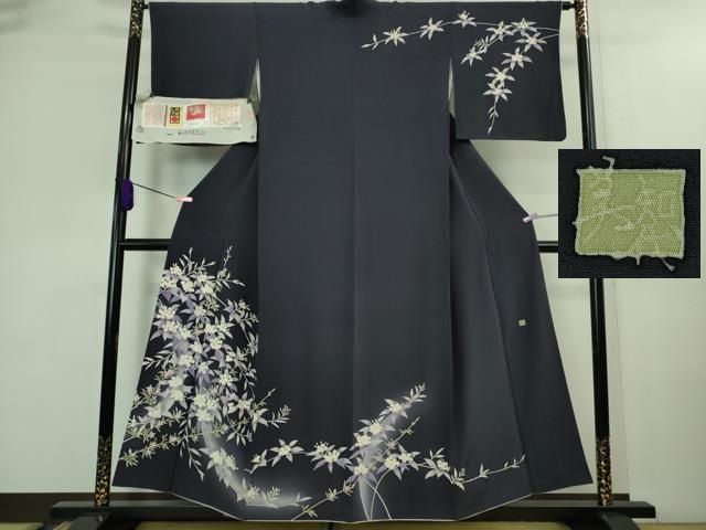 平和屋着物 上 本加賀友禅作家 訪問着 こでまり 暈し染め 紫黒色地 証紙付き DZAA8449kh5