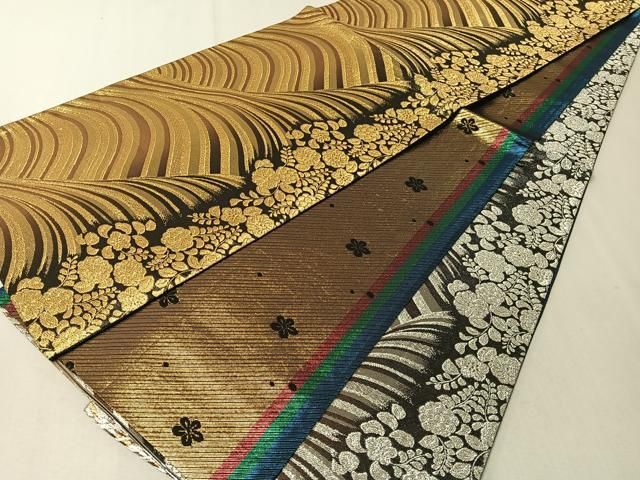 織・着物 平和屋着物▽両面 両方向 全通柄袋帯 辻が花 金銀糸 正絹 逸品