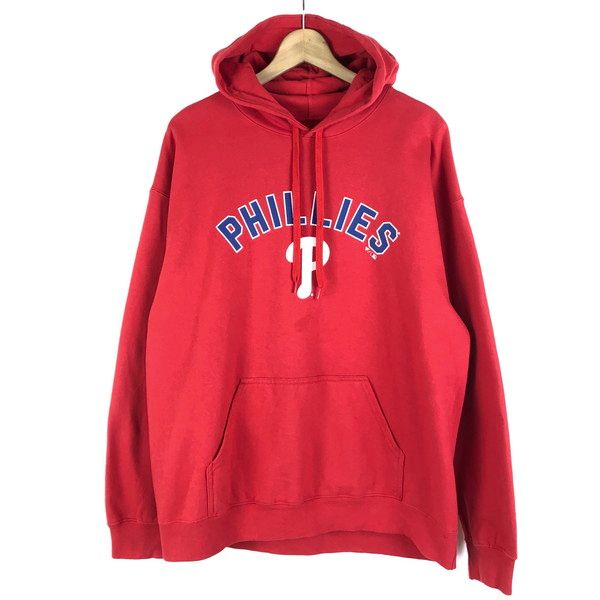 【古着】 fanatics スウェットパーカー MLB フィラデルフィア・フィリーズ バックプリント レッド系 メンズL 【中古】 n059906