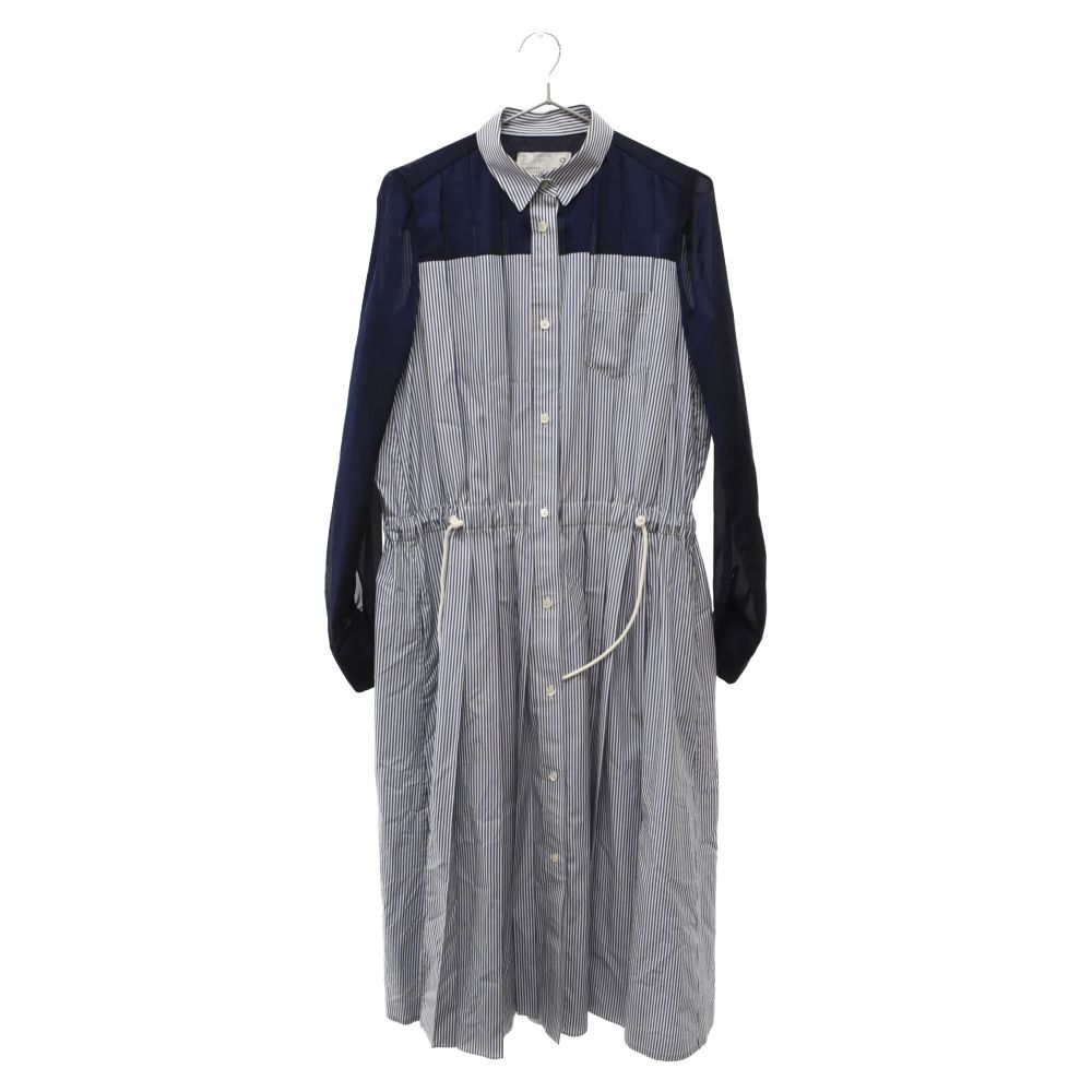 Sacai (サカイ) 22SS Cotton Poplin Dress コットン ポプリン ストライプ シャツワンピース ブルー/ホワイト  レディース 22-05970 - メルカリ