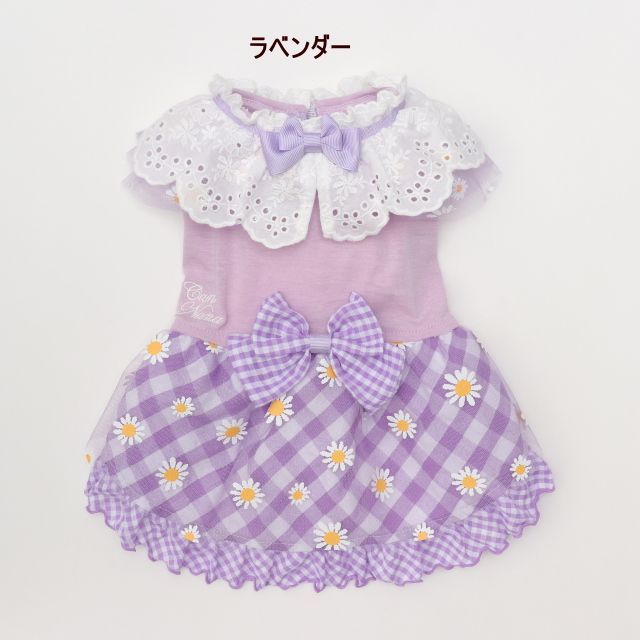 きゃんナナ フラワーギンガムワンピース ラベンダー SS タグ付き 犬服 CanNana 【きゃんナナ】フラワーギンガムワンピース ラベンダー