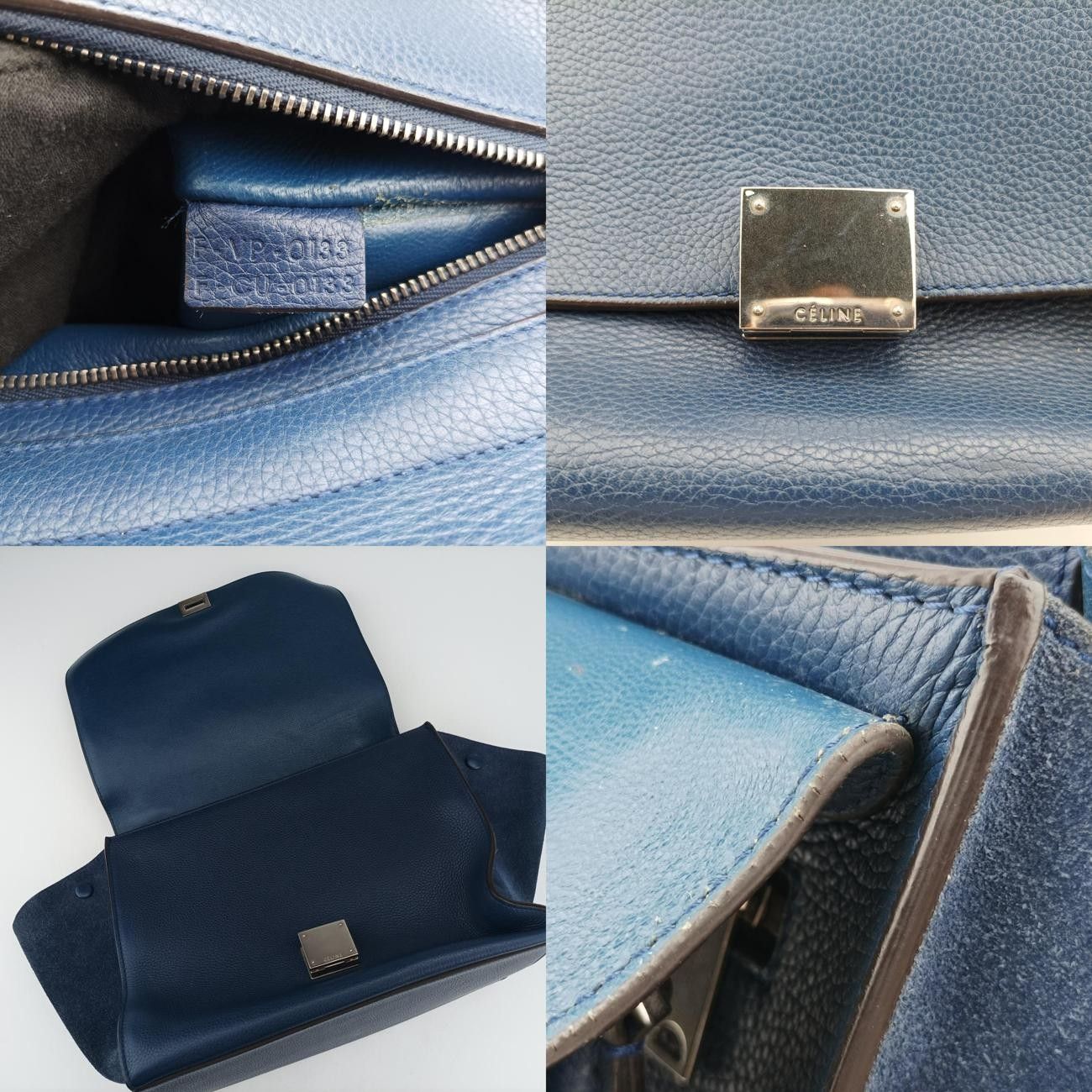 セリーヌCelineトラペーズミディアムネイビーレザー×スエードF-VP-0133