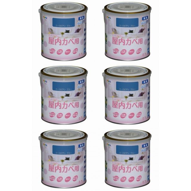 アサヒペン ＮＥＷ水性インテリア 屋内カベ ０．７Ｌ ヨーロピアンブルー 壁紙の上からそのまま塗れる 6缶セット