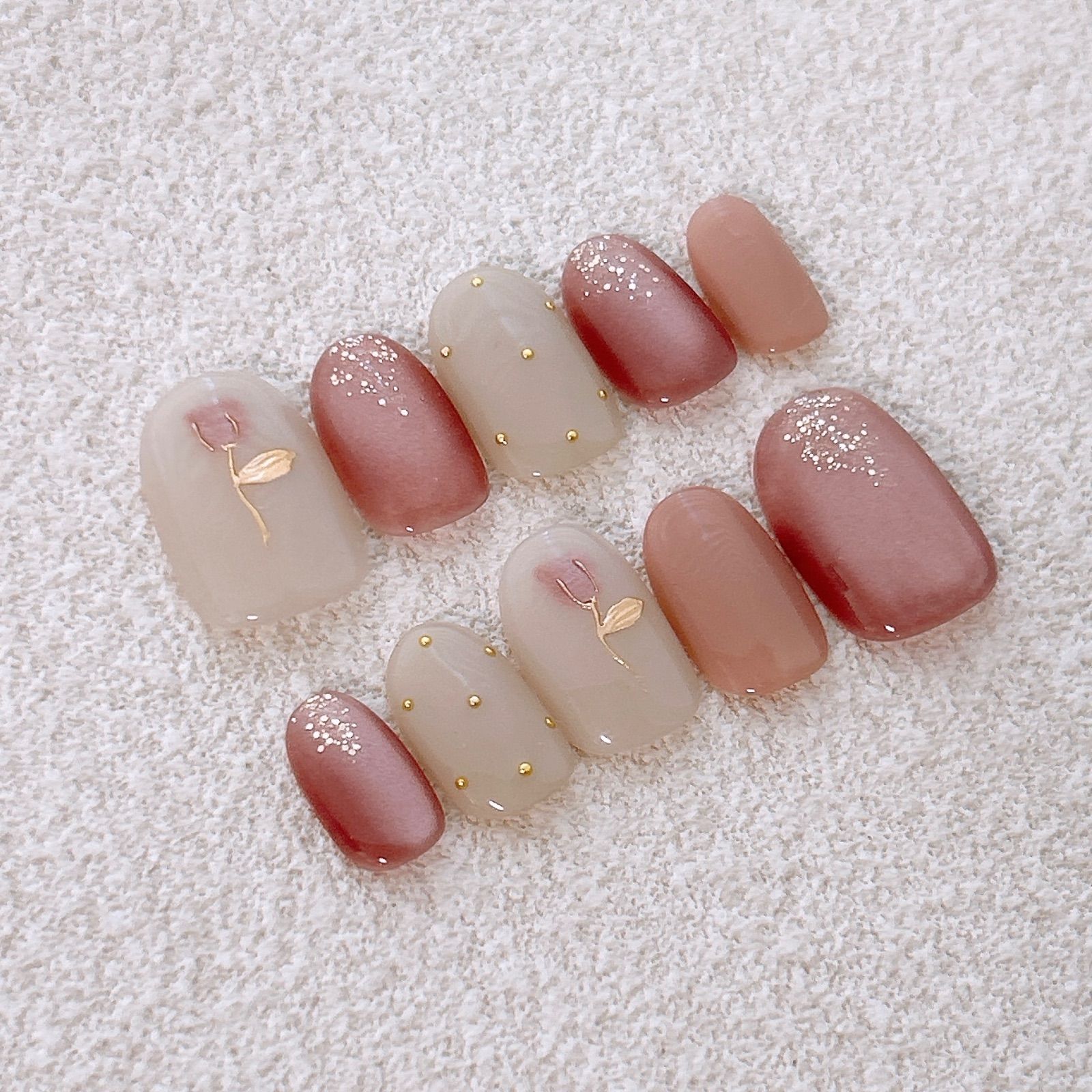 オーダー|ネイルチップ 韓国 ワンホン マグネット ピンク リボンネイル